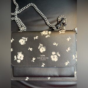 Coach Klare Black Floral Leather Chain Crossbody